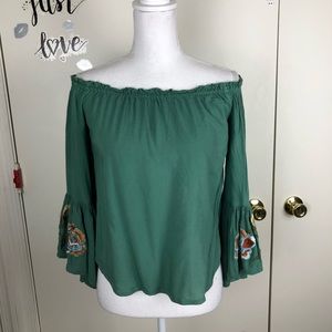 PINK BLOSSOM OFF SHOULDER EMBROIDERED CROP TOP SM